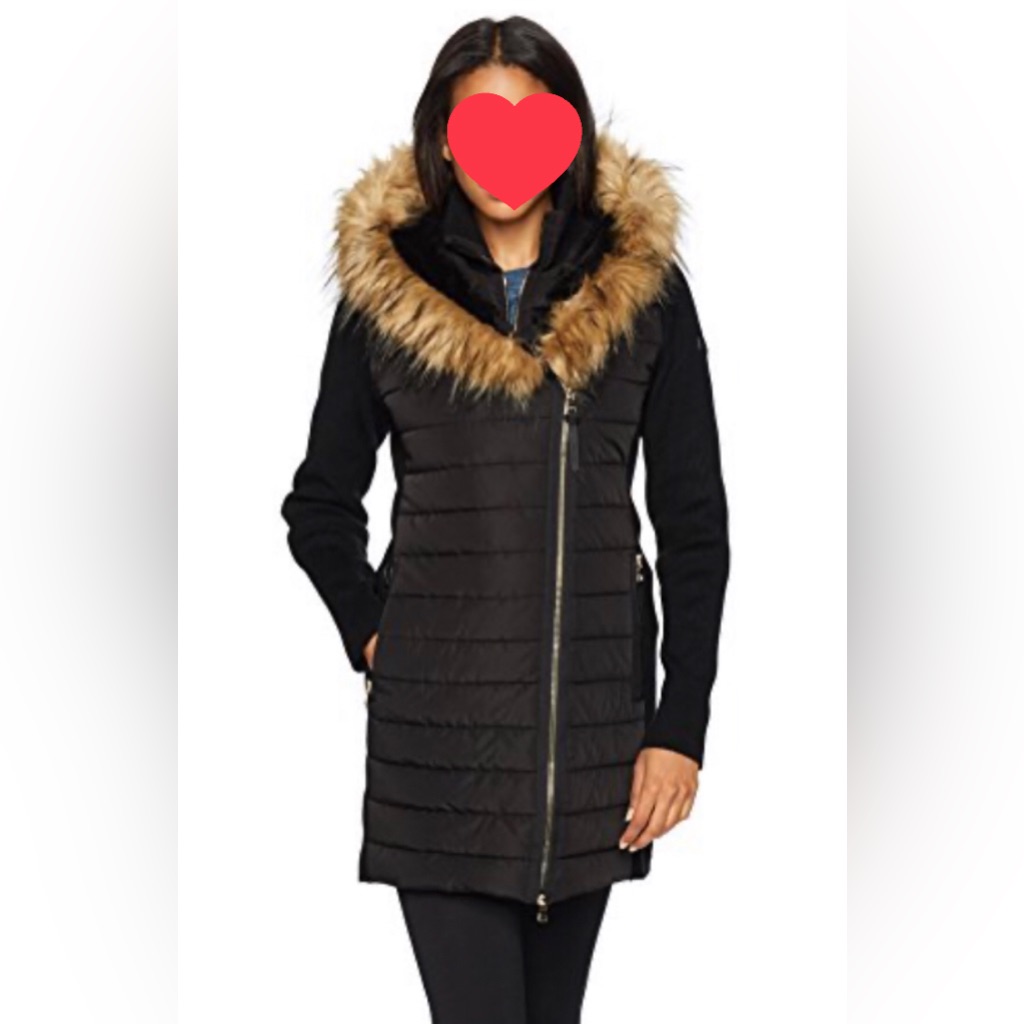 Calvin Klein Performance Sweater-Sleeve, Faux-Fur Hood, Size Large